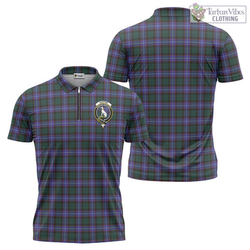 Hunter (Hunterston) Tartan Zipper Polo Shirt with Family Crest