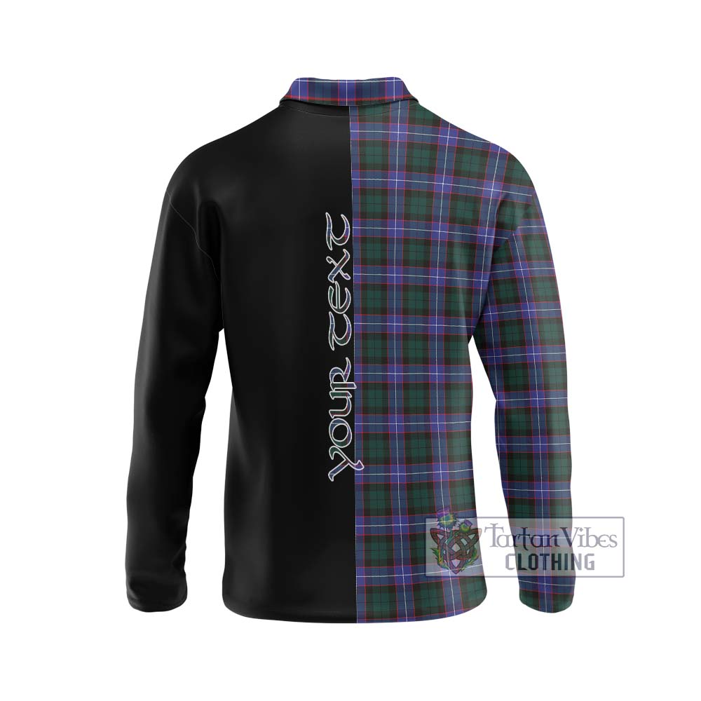 Hunter (Hunterston) Tartan Long Sleeve Polo Shirt with Family Crest and Half Of Me Style - Tartanvibesclothing Shop