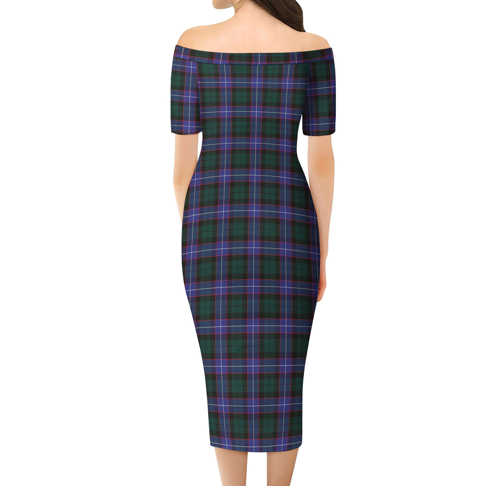 Hunter Modern Tartan Off Shoulder Lady Dress - Tartanvibesclothing
