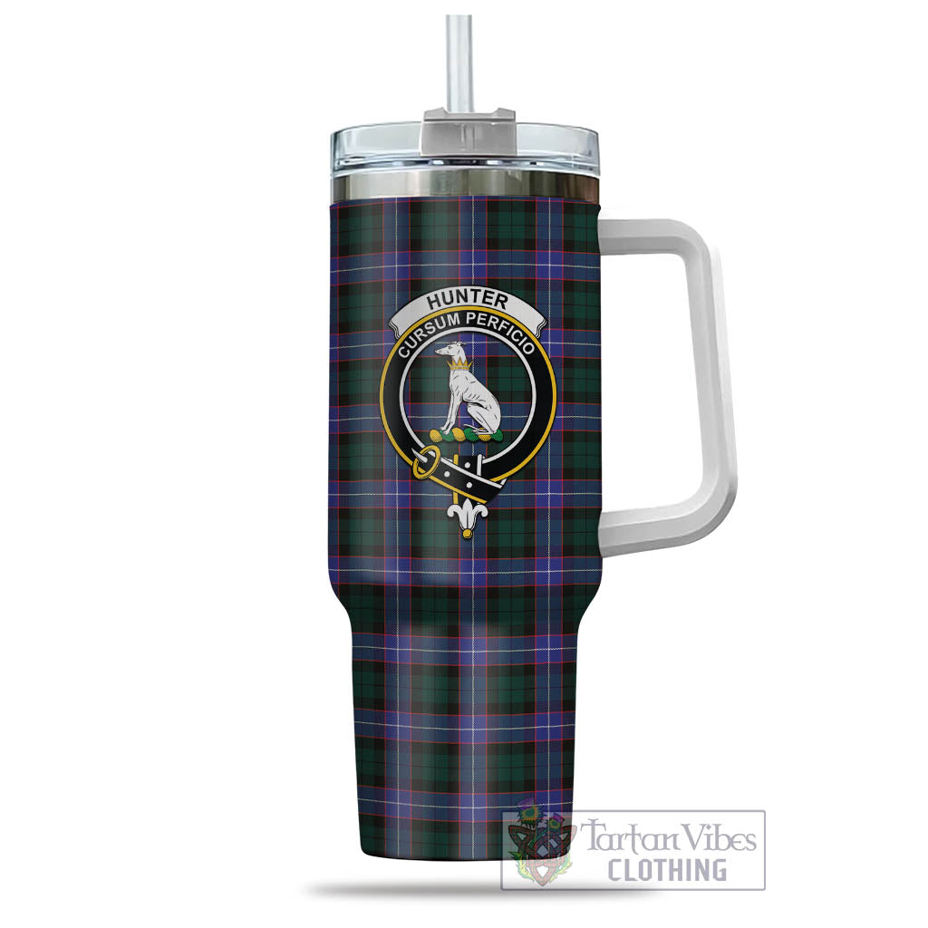 Tartan Vibes Clothing Hunter Modern Tartan and Family Crest Tumbler with Handle