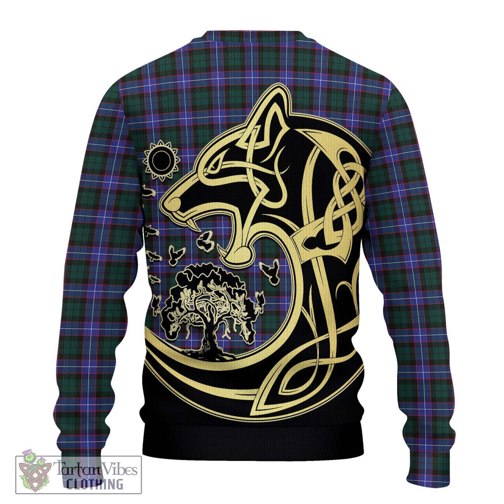 Hunter (Hunterston) Tartan Knitted Sweater with Family Crest Celtic Wolf Style - Tartan Vibes Clothing