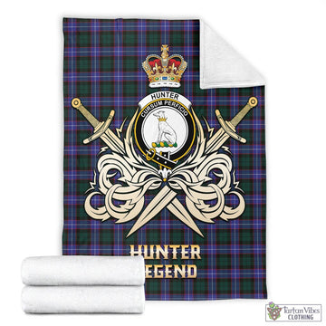 Hunter Modern Tartan Blanket with Clan Crest and the Golden Sword of Courageous Legacy
