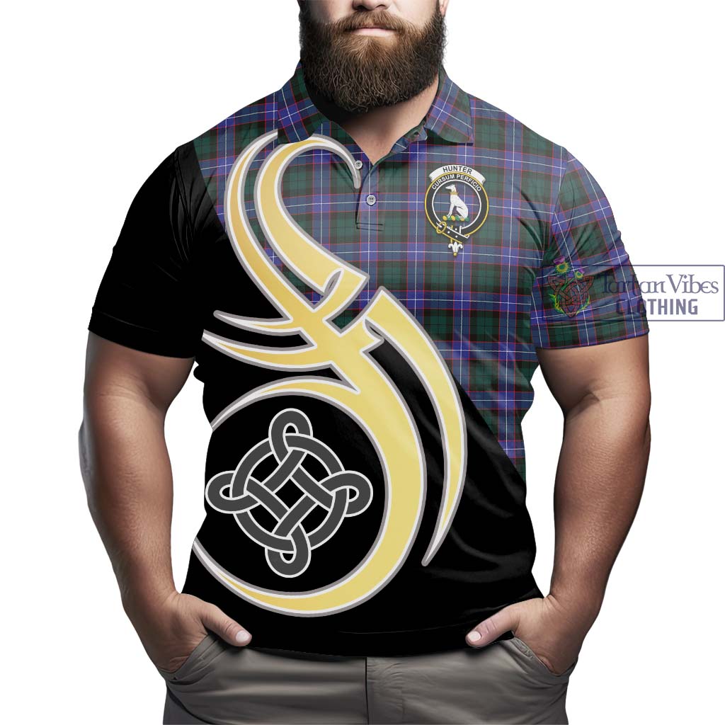 Hunter (Hunterston) Tartan Polo Shirt with Family Crest and Celtic Symbol Style - Tartan Vibes Clothing
