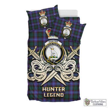 Hunter Modern Tartan Bedding Set with Clan Crest and the Golden Sword of Courageous Legacy
