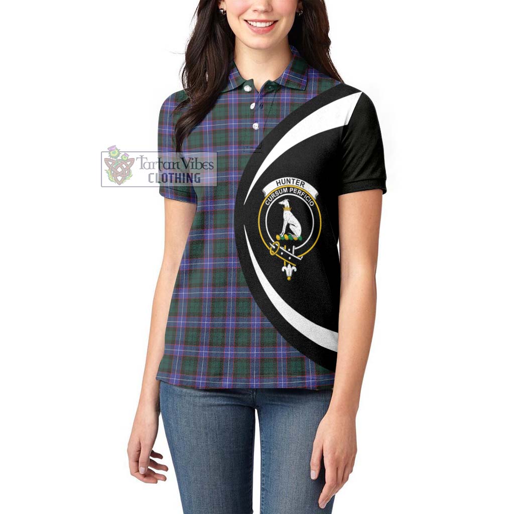 Hunter (Hunterston) Tartan Women's Polo Shirt with Family Crest Circle Style - Tartan Vibes Clothing