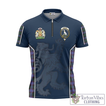 Hunter Modern Tartan Zipper Polo Shirt with Family Crest and Lion Rampant Vibes Sport Style