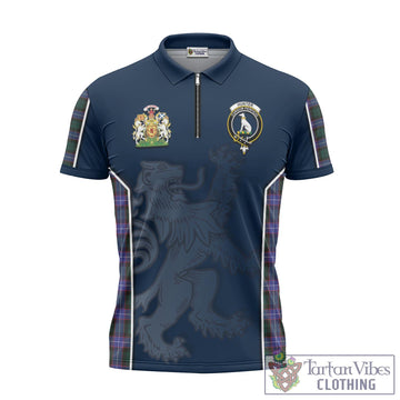 Hunter (Hunterston) Tartan Zipper Polo Shirt with Family Crest and Lion Rampant Vibes Sport Style