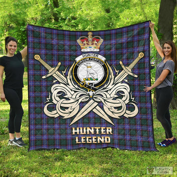 Hunter (Hunterston) Tartan Quilt with Clan Crest and the Golden Sword of Courageous Legacy