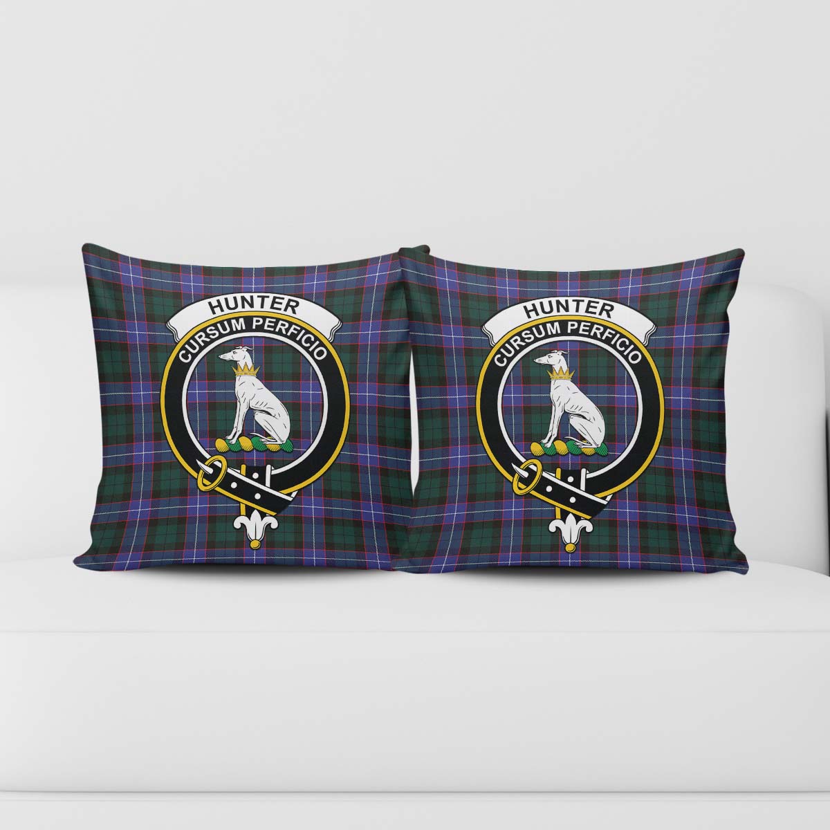 Hunter Modern Tartan Pillow Cover with Family Crest - Tartanvibesclothing