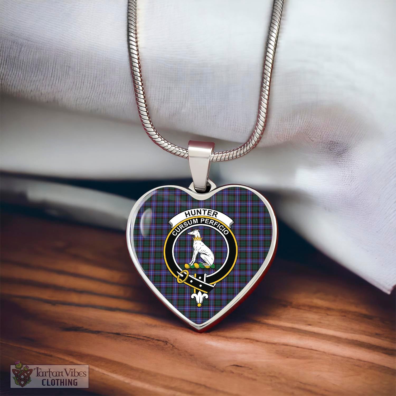 Tartan Vibes Clothing Hunter Modern Tartan Heart Necklace with Family Crest