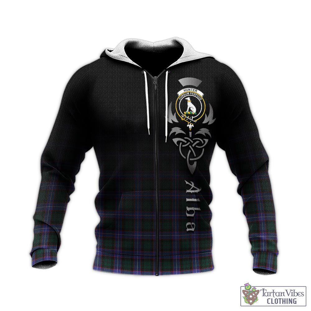 Hunter (Hunterston) Tartan Knitted Hoodie Featuring Alba Gu Brath Family Crest Celtic Inspired - Tartan Vibes Clothing