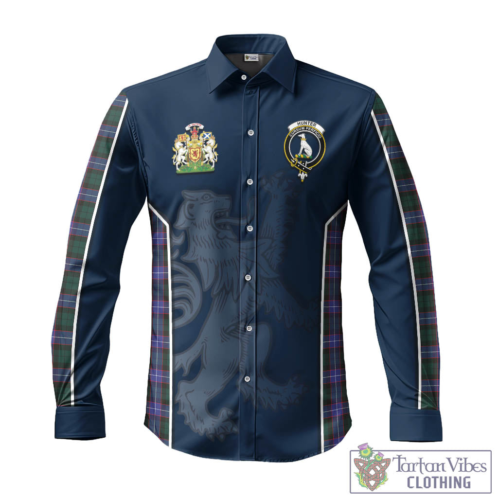 Tartan Vibes Clothing Hunter Modern Tartan Long Sleeve Button Up Shirt with Family Crest and Lion Rampant Vibes Sport Style