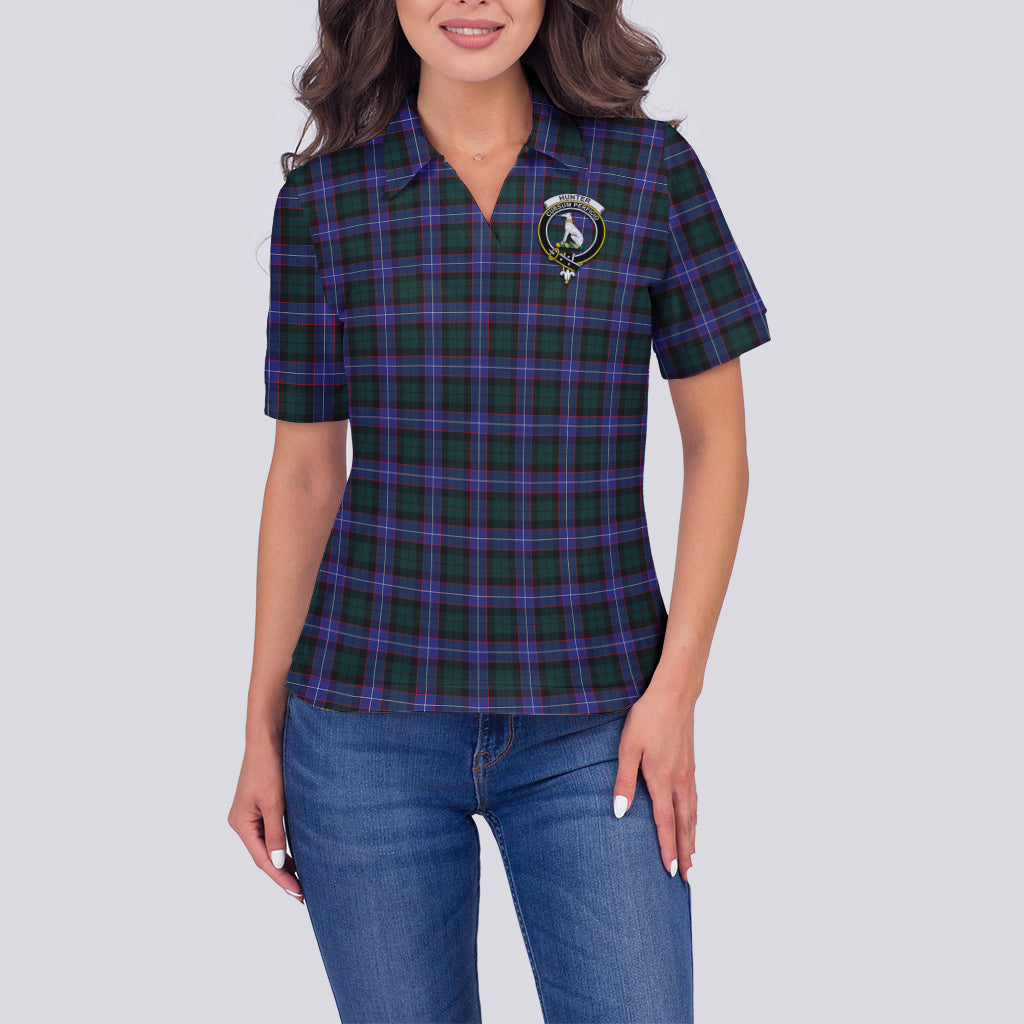 hunter-modern-tartan-polo-shirt-with-family-crest-for-women
