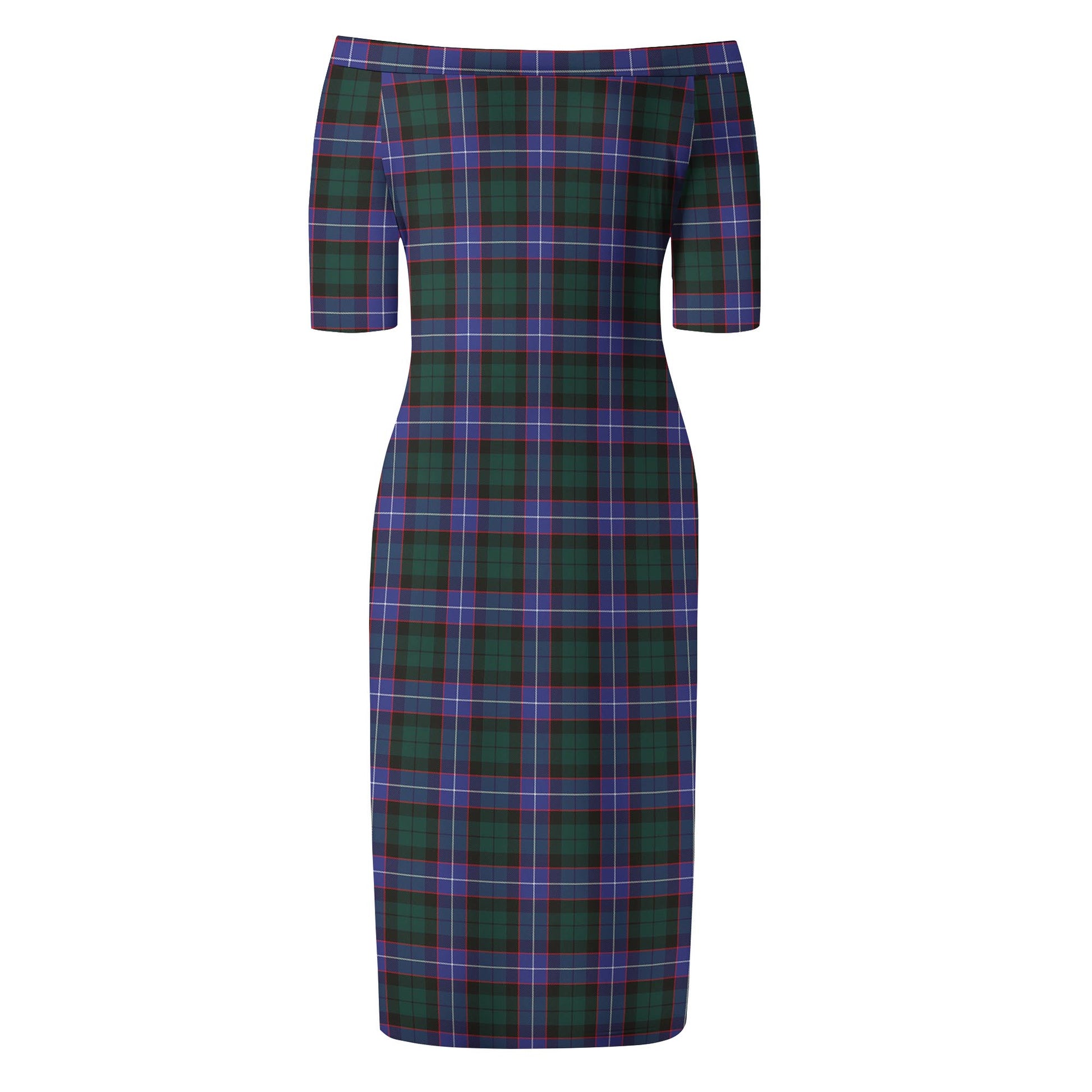 Hunter Modern Tartan Off Shoulder Lady Dress - Tartanvibesclothing
