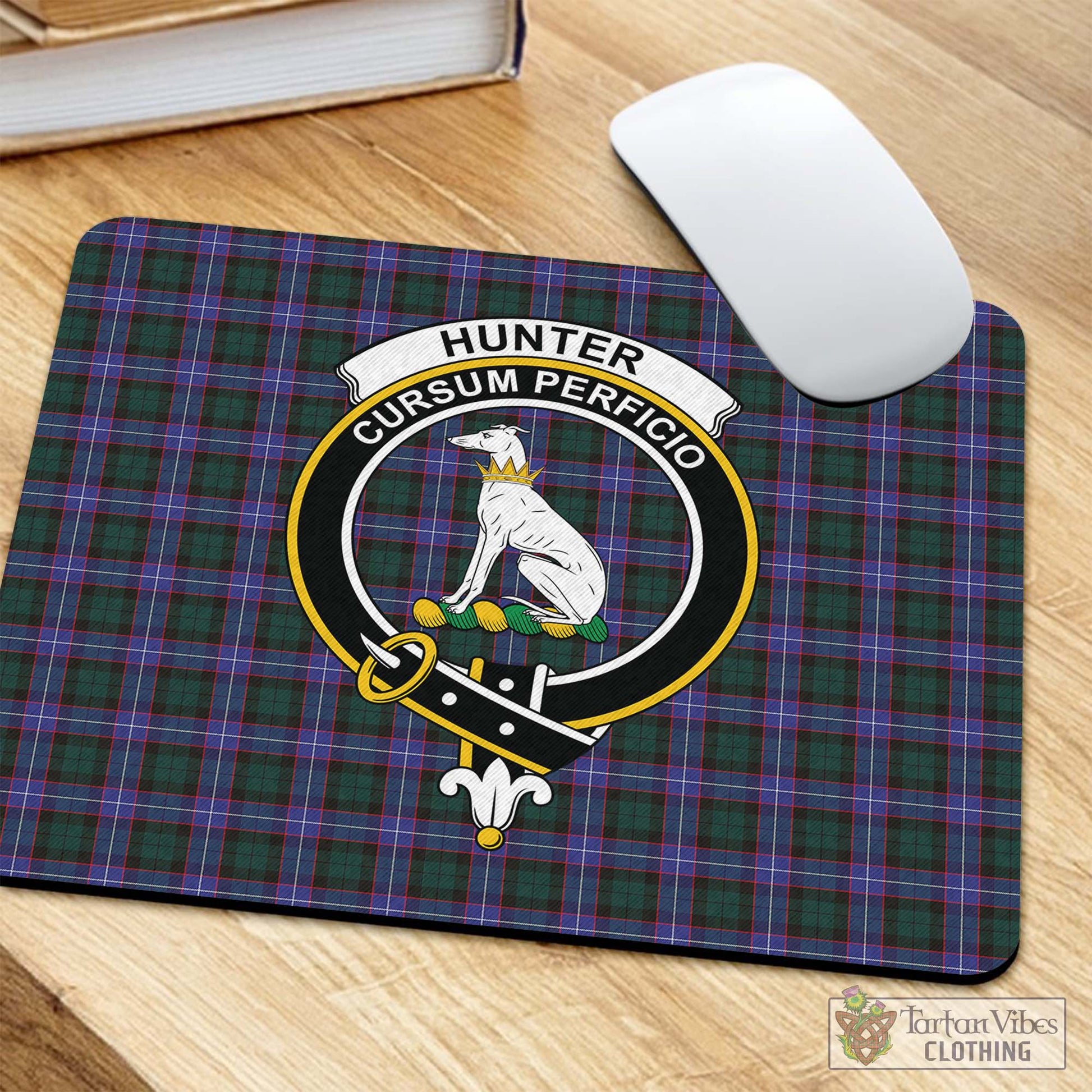 Tartan Vibes Clothing Hunter Modern Tartan Mouse Pad with Family Crest