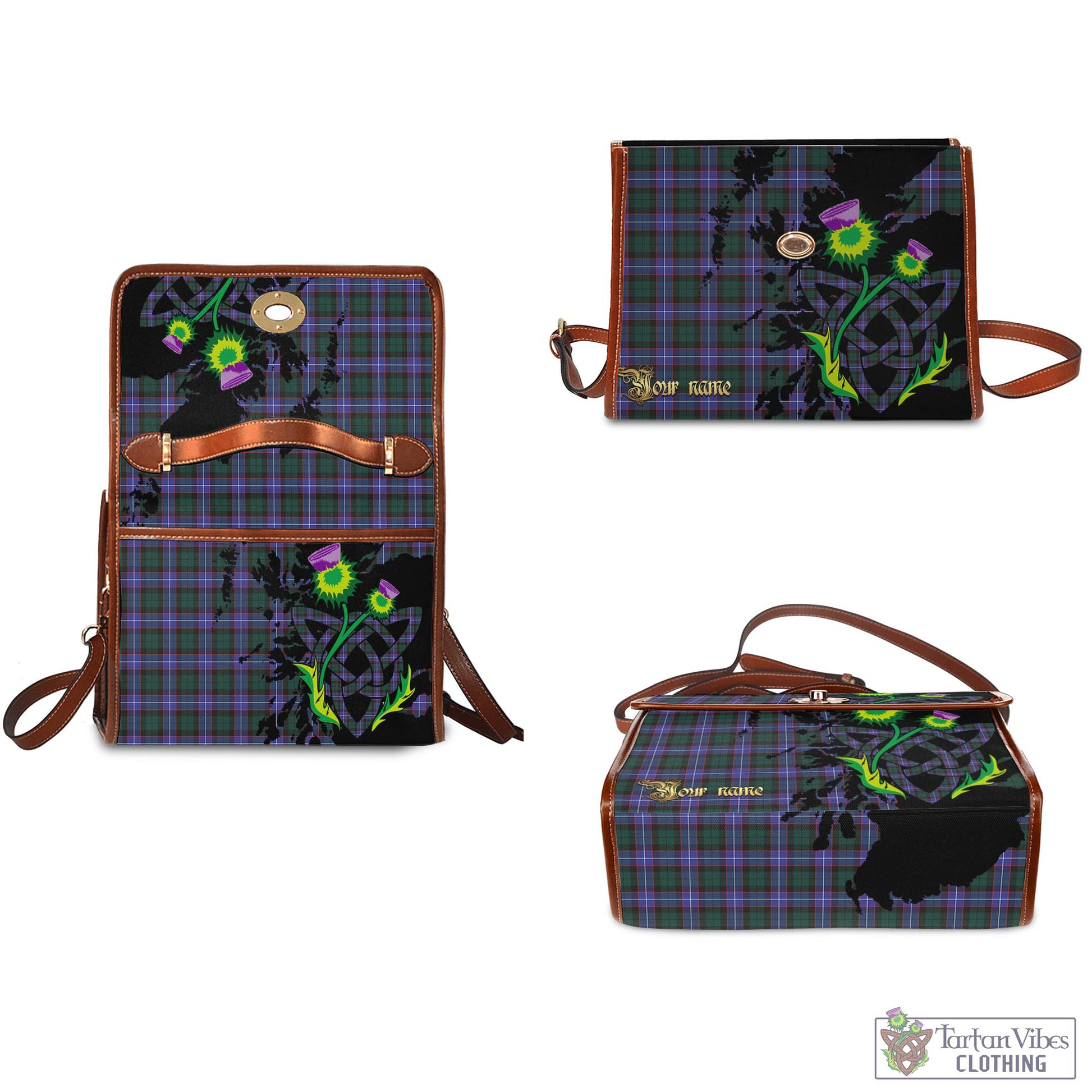 Tartan Vibes Clothing Hunter Modern Tartan Waterproof Canvas Bag with Scotland Map and Thistle Celtic Accents
