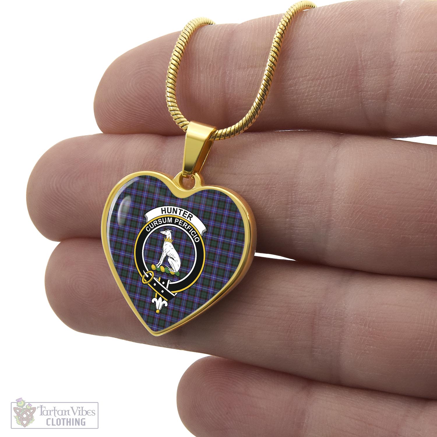 Tartan Vibes Clothing Hunter Modern Tartan Heart Necklace with Family Crest