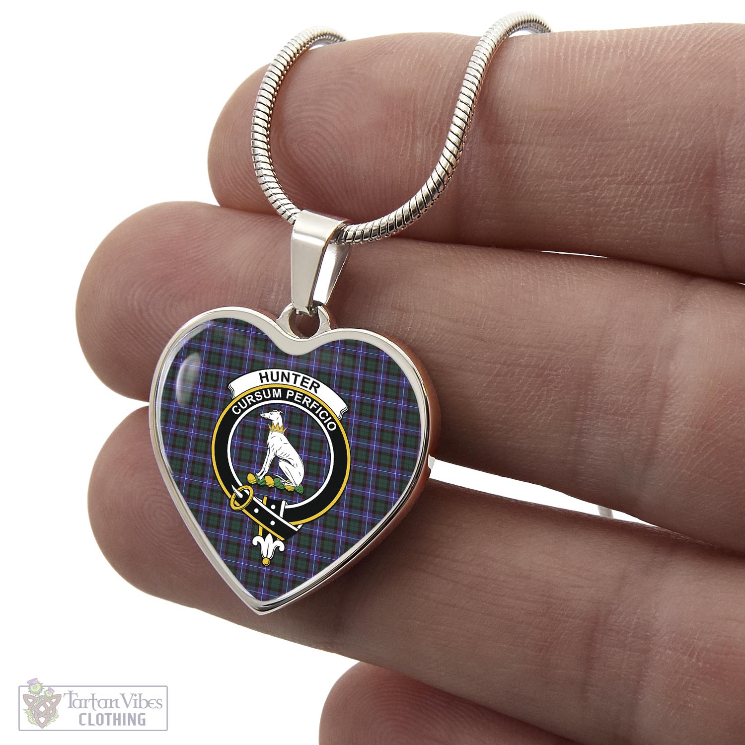 Tartan Vibes Clothing Hunter Modern Tartan Heart Necklace with Family Crest