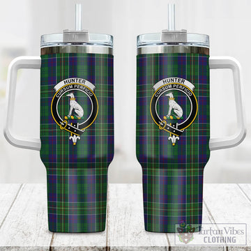 Hunter of Hunterston Tartan and Family Crest Tumbler with Handle