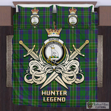 Hunter of Hunterston Tartan Bedding Set with Clan Crest and the Golden Sword of Courageous Legacy