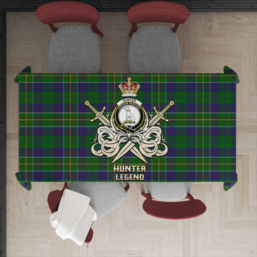 Hunter of Hunterston Tartan Tablecloth with Clan Crest and the Golden Sword of Courageous Legacy