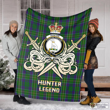 Hunter of Hunterston Tartan Blanket with Clan Crest and the Golden Sword of Courageous Legacy