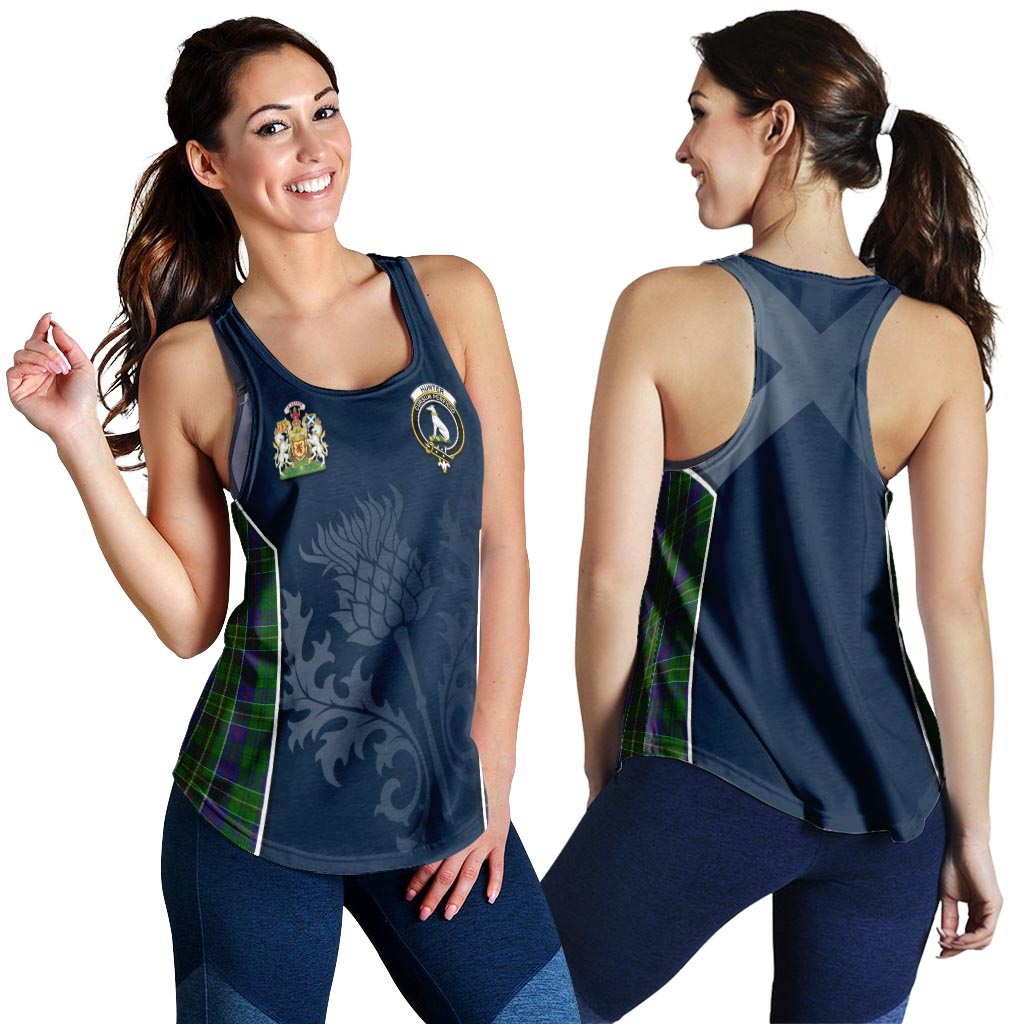 Tartan Vibes Clothing Hunter of Hunterston Tartan Women's Racerback Tanks with Family Crest and Scottish Thistle Vibes Sport Style
