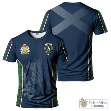 Hunter of Hunterston Tartan T-Shirt with Family Crest and Scottish Thistle Vibes Sport Style