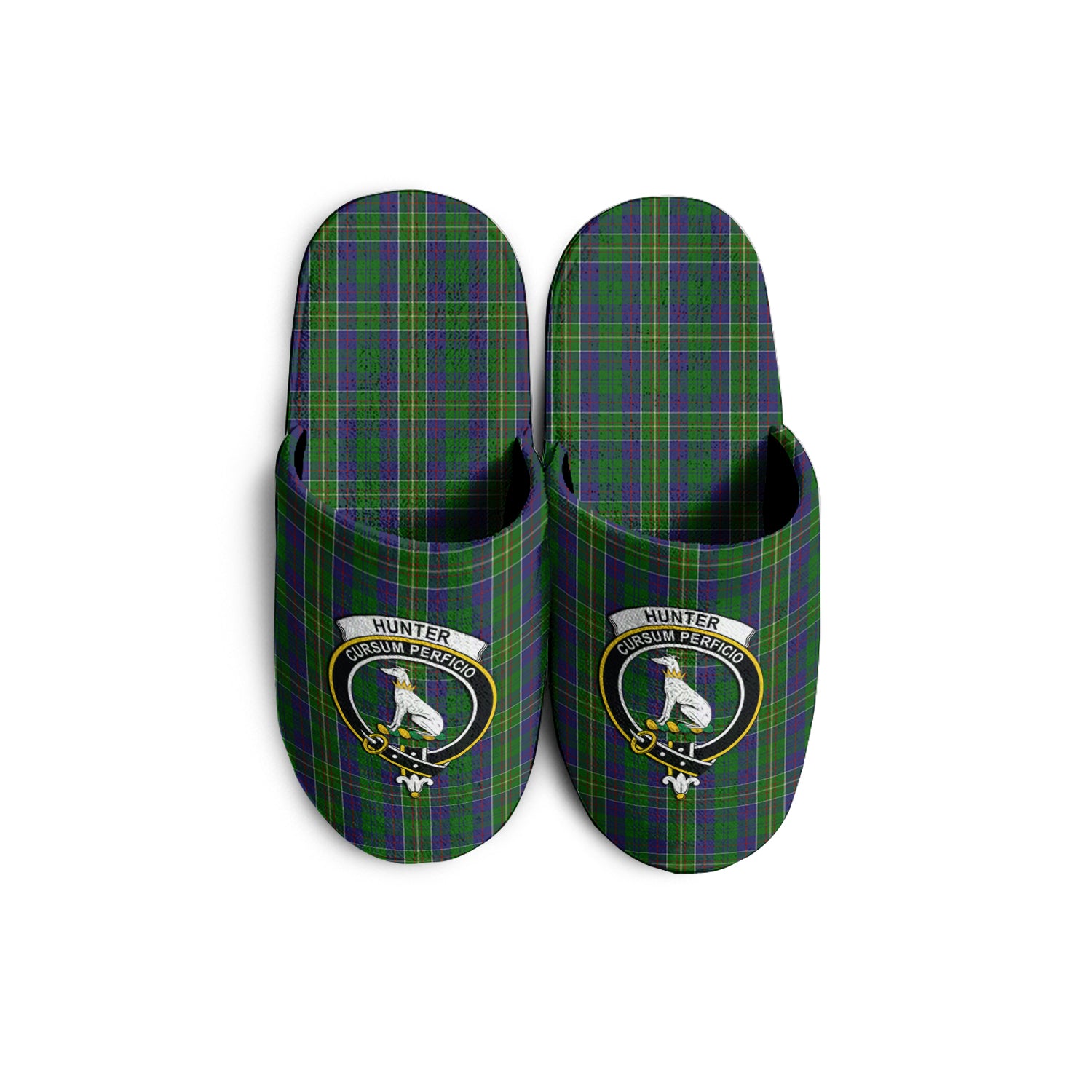 Hunter of Hunterston Tartan Home Slippers with Family Crest - Tartanvibesclothing