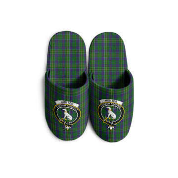 Hunter of Hunterston Tartan Home Slippers with Family Crest
