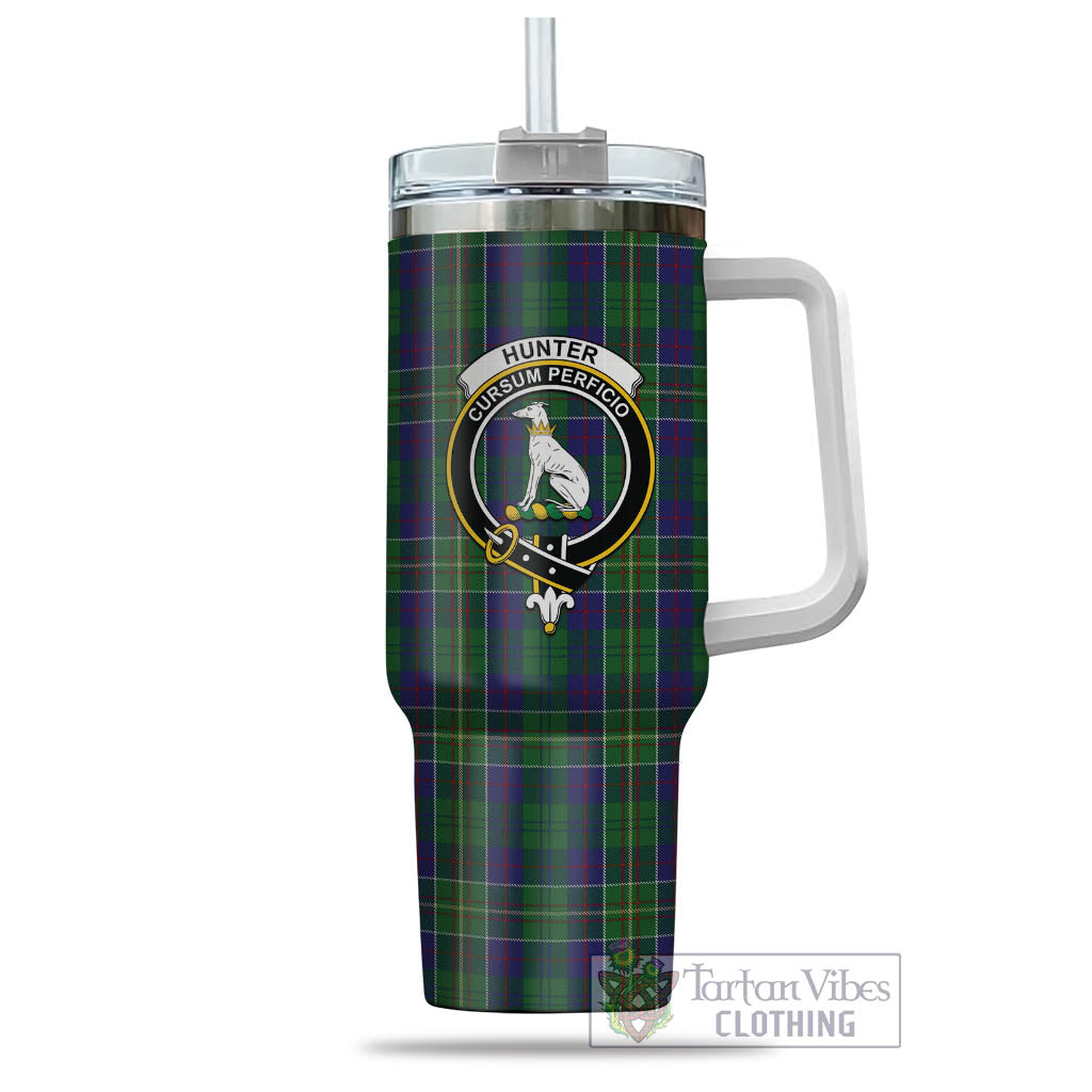 Tartan Vibes Clothing Hunter of Hunterston Tartan and Family Crest Tumbler with Handle