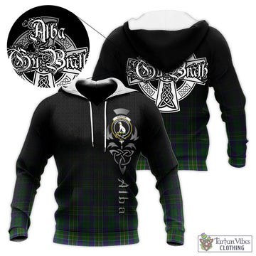 Hunter of Hunterston Tartan Knitted Hoodie Featuring Alba Gu Brath Family Crest Celtic Inspired