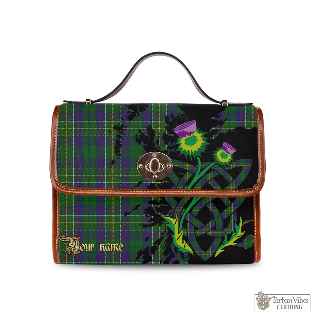 Tartan Vibes Clothing Hunter of Hunterston Tartan Waterproof Canvas Bag with Scotland Map and Thistle Celtic Accents