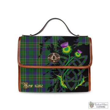 Hunter of Hunterston Tartan Waterproof Canvas Bag with Scotland Map and Thistle Celtic Accents