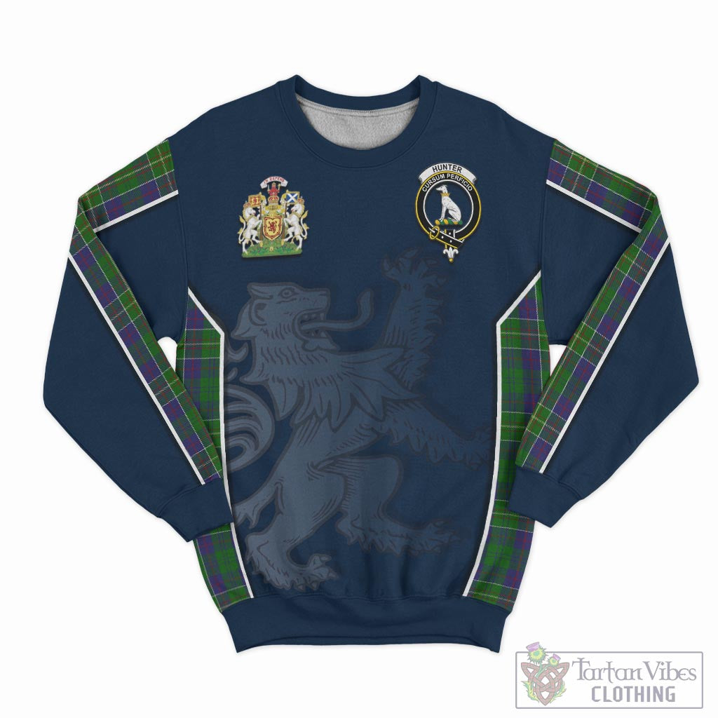 Tartan Vibes Clothing Hunter of Hunterston Tartan Sweater with Family Crest and Lion Rampant Vibes Sport Style