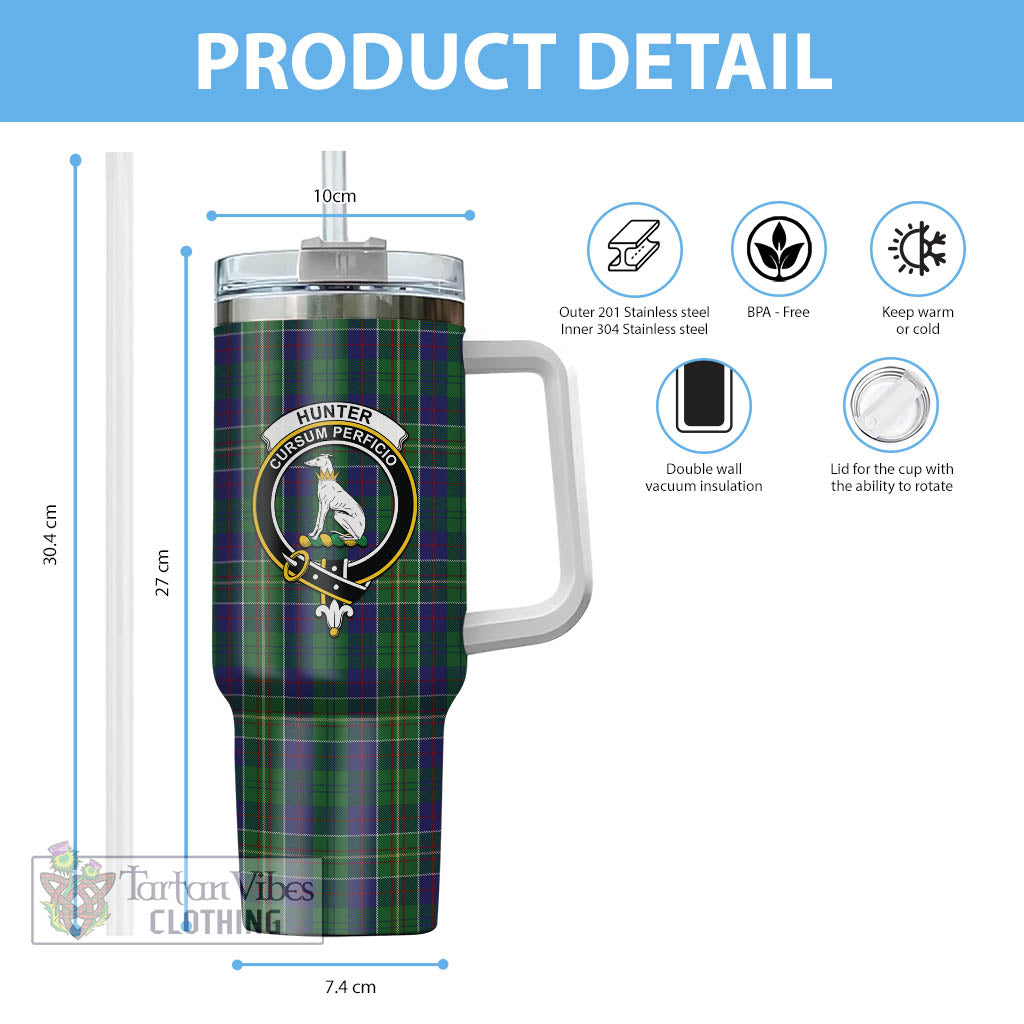 Tartan Vibes Clothing Hunter of Hunterston Tartan and Family Crest Tumbler with Handle