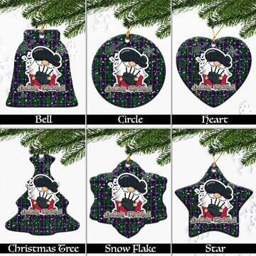 Hunter of Peebleshire Tartan Christmas Ornaments with Scottish Gnome Playing Bagpipes