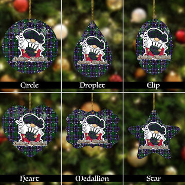 Hunter of Peebleshire Tartan Christmas Ornaments with Scottish Gnome Playing Bagpipes