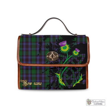 Hunter of Peebleshire Tartan Waterproof Canvas Bag with Scotland Map and Thistle Celtic Accents