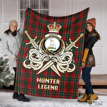Hunter USA Tartan Blanket with Clan Crest and the Golden Sword of Courageous Legacy