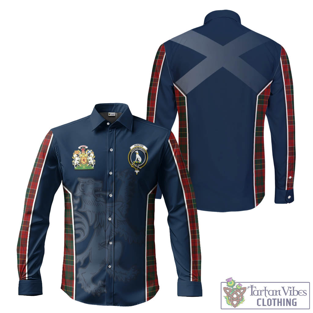 Tartan Vibes Clothing Hunter USA Tartan Long Sleeve Button Up Shirt with Family Crest and Lion Rampant Vibes Sport Style