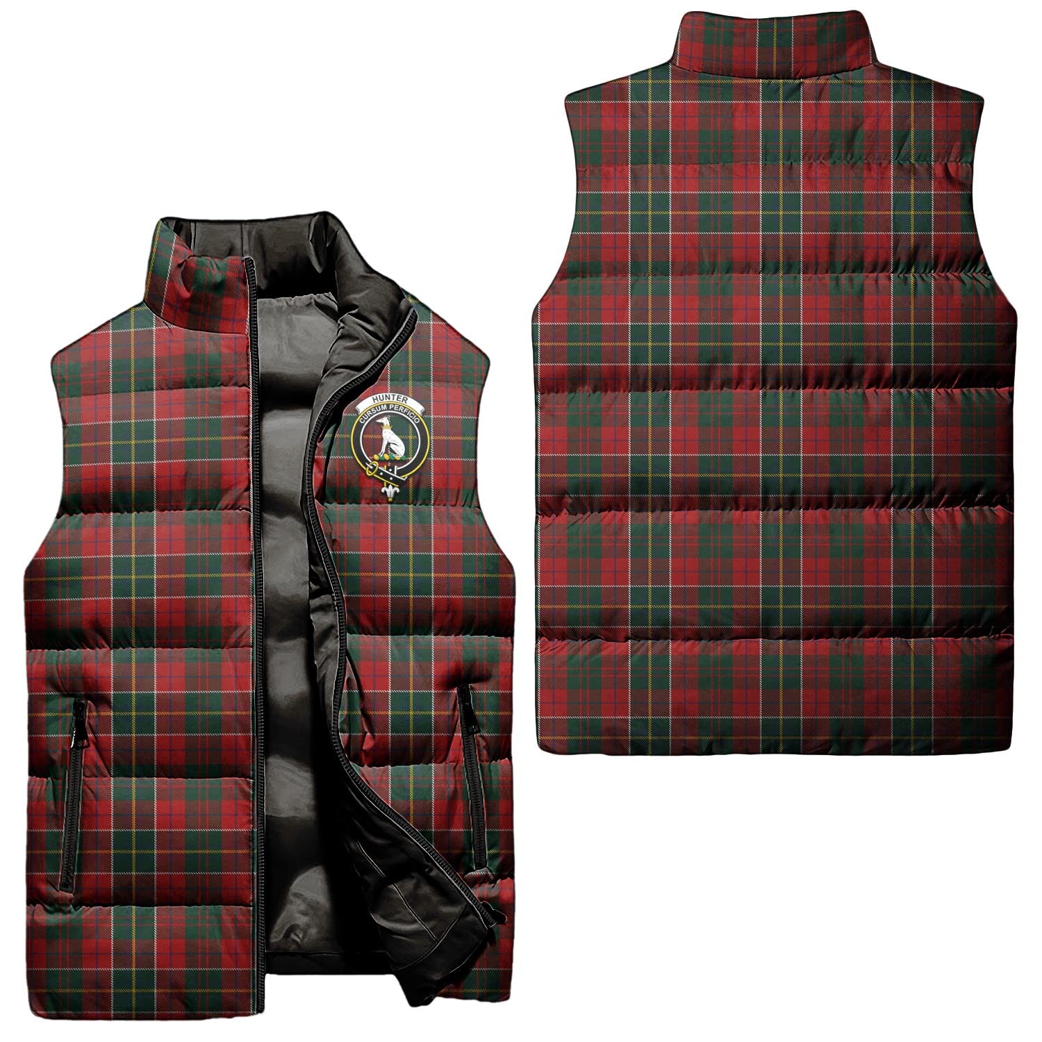 Hunter USA Tartan Sleeveless Puffer Jacket with Family Crest Unisex - Tartanvibesclothing
