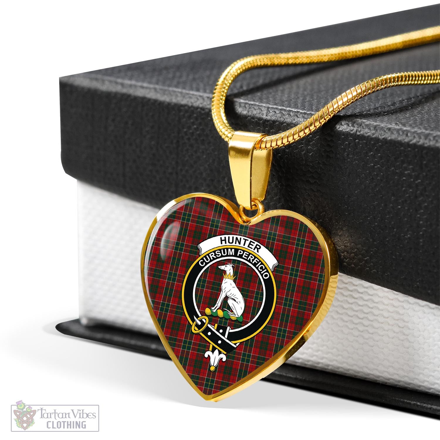 Tartan Vibes Clothing Hunter USA Tartan Heart Necklace with Family Crest