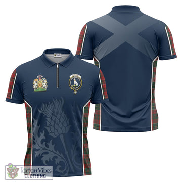 Hunter USA Tartan Zipper Polo Shirt with Family Crest and Scottish Thistle Vibes Sport Style
