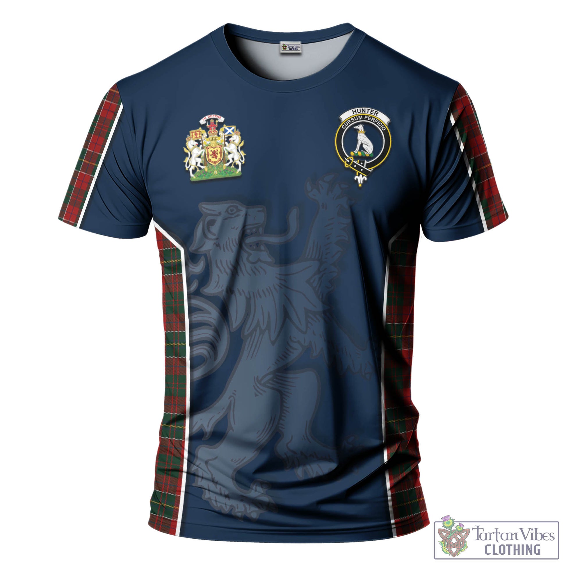 Tartan Vibes Clothing Hunter USA Tartan T-Shirt with Family Crest and Lion Rampant Vibes Sport Style
