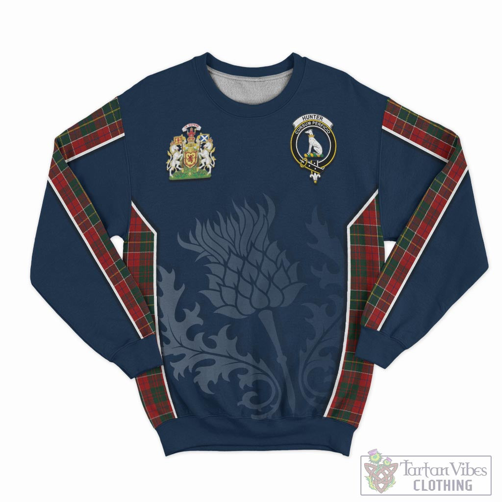 Tartan Vibes Clothing Hunter USA Tartan Sweatshirt with Family Crest and Scottish Thistle Vibes Sport Style