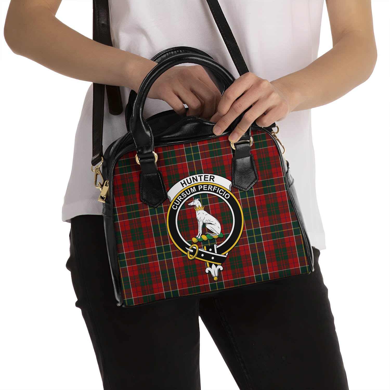 Hunter USA Tartan Shoulder Handbags with Family Crest - Tartanvibesclothing