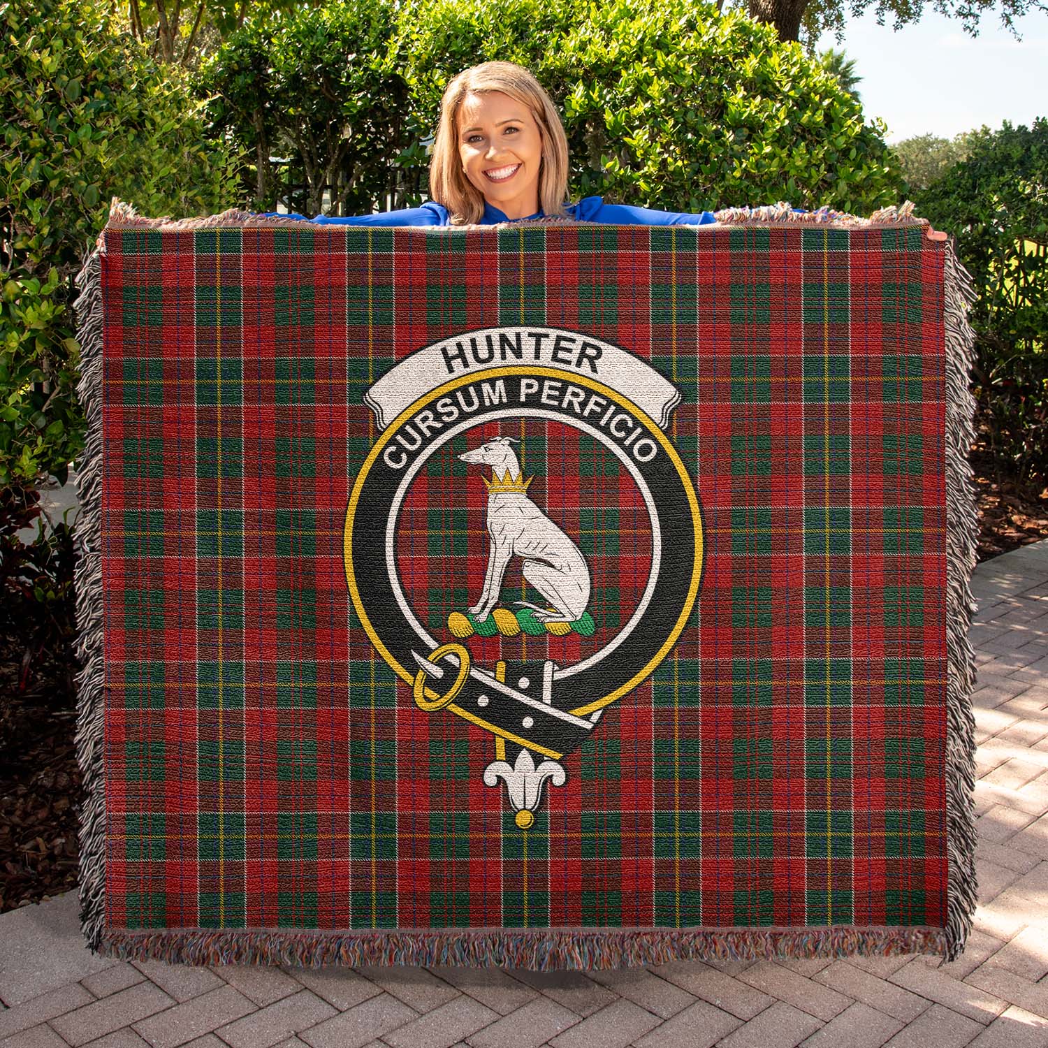 Tartan Vibes Clothing Hunter USA Tartan Woven Blanket with Family Crest