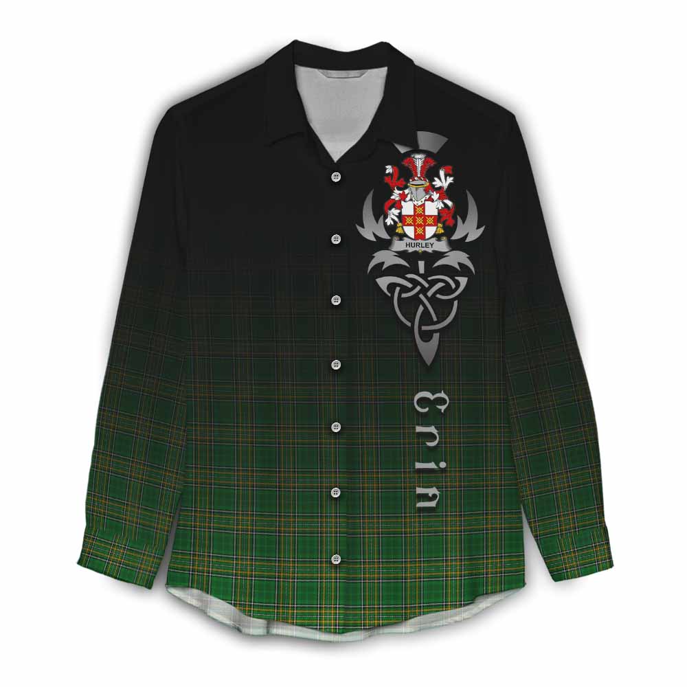 Tartan Vibes Clothing Hurley Irish Clan Women's Casual Shirt with Coat of Arms Erin Go Bragh Celtic Inspired