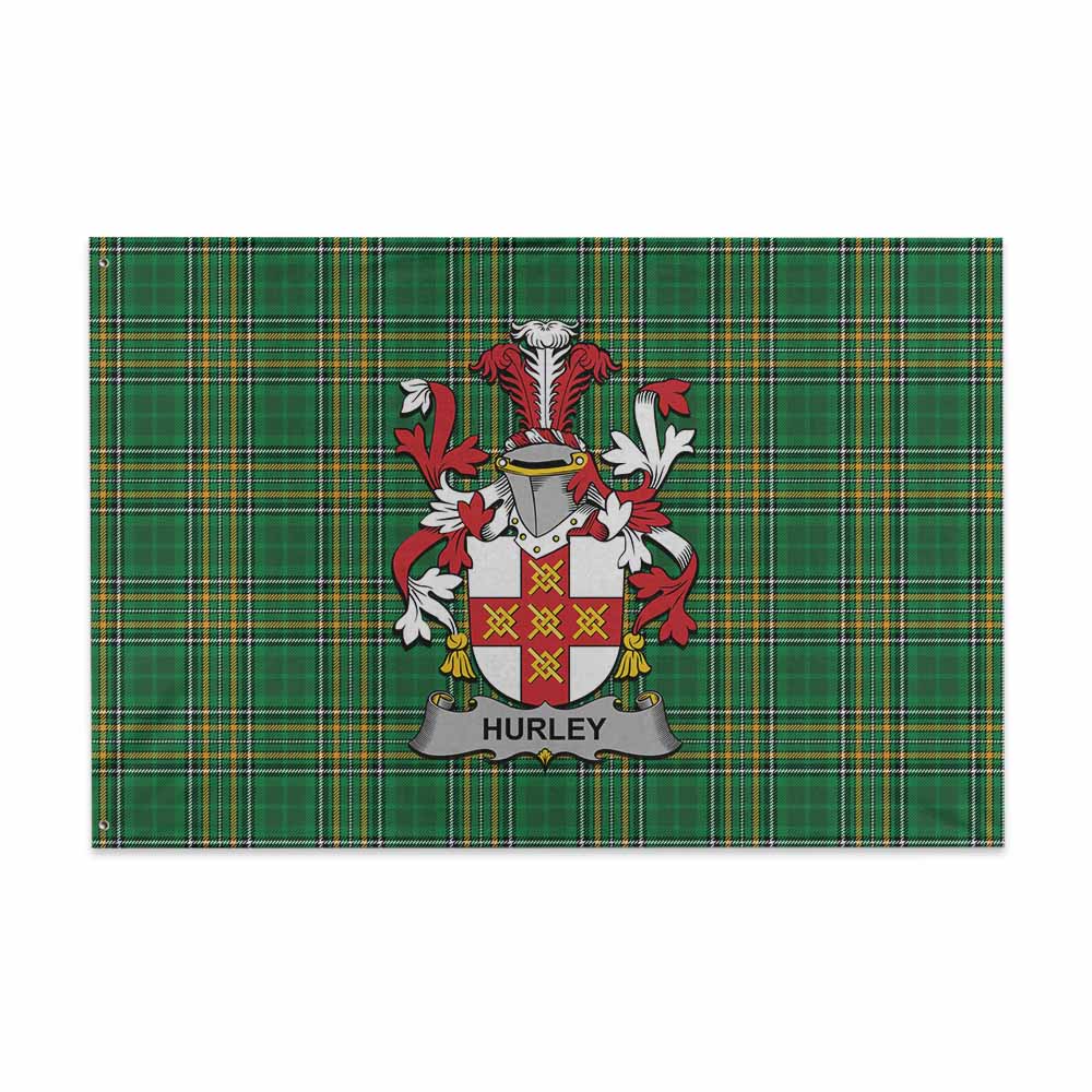 Tartan Vibes Clothing Hurley Irish Clan Tartan House Flag with Coat of Arms